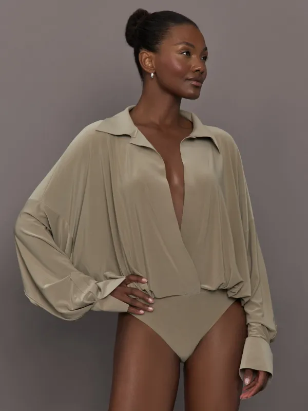 Super Oversized Boyfriend NK Shirt Bodysuit - Elm sold by Carbon38