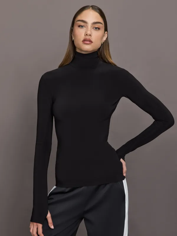 Slim Fit Long Sleeve Turtle Top - Black sold by Carbon38