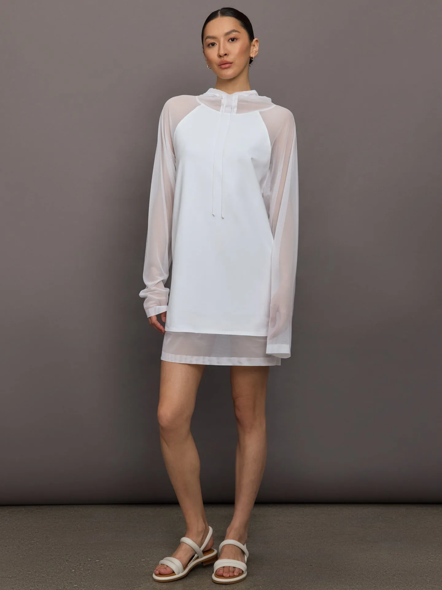 Oversized Raglan Sleeve hooded Mini Dress W Mesh - Snow White sold by Carbon38 product image thumbnail 2