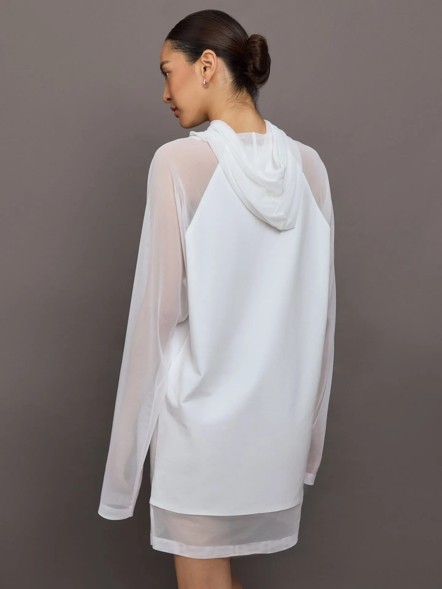 Oversized Raglan Sleeve hooded Mini Dress W Mesh - Snow White sold by Carbon38 product image thumbnail 4