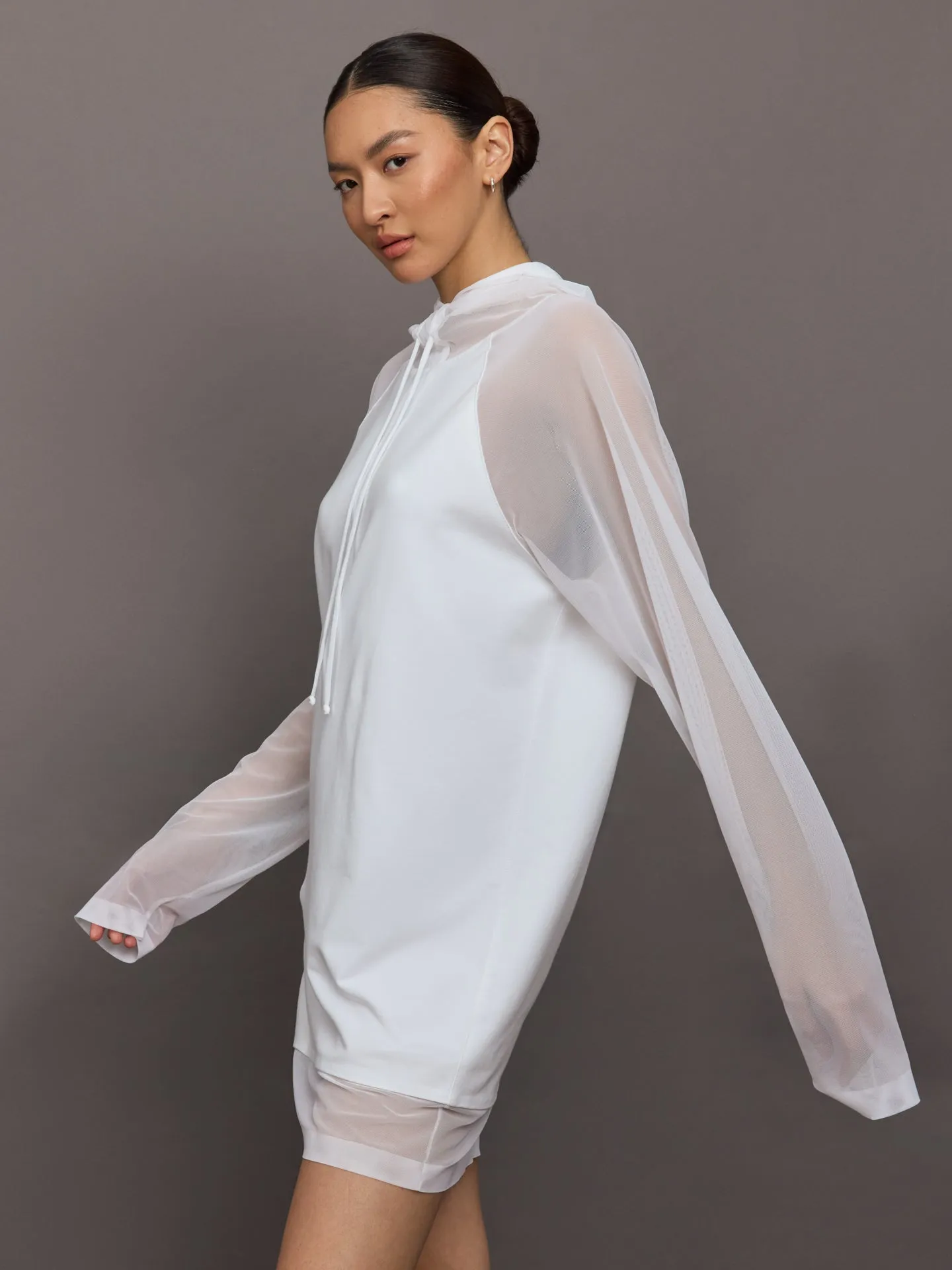 Oversized Raglan Sleeve hooded Mini Dress W Mesh - Snow White sold by Carbon38 product image thumbnail 3
