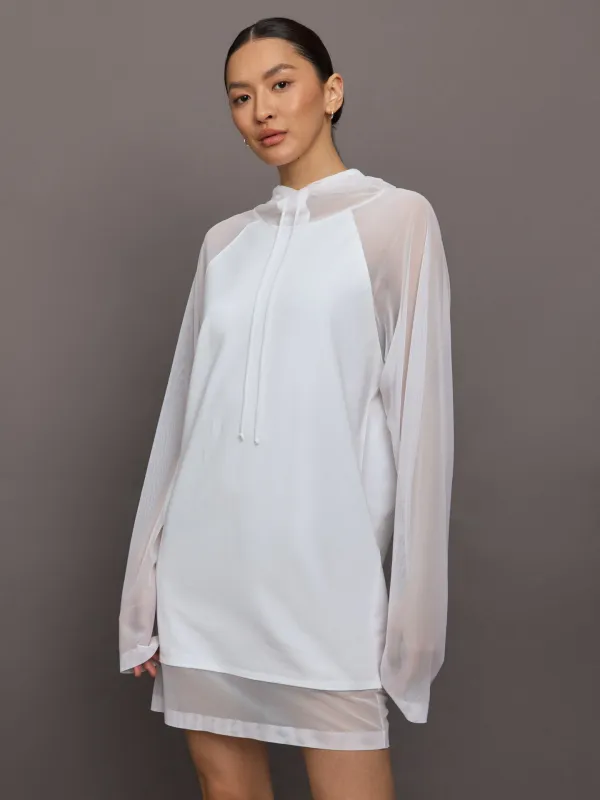 Oversized Raglan Sleeve hooded Mini Dress W Mesh - Snow White sold by Carbon38