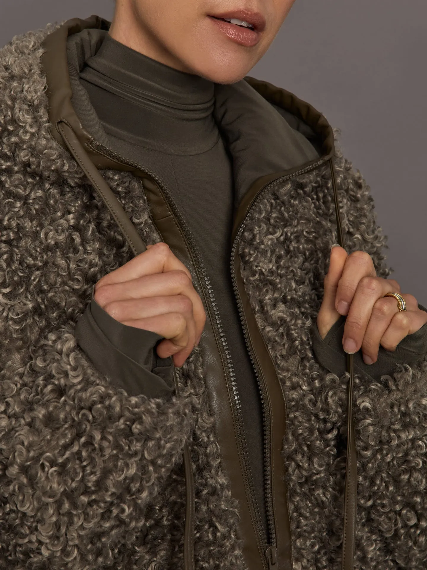 Oversized Raglan Sleeve Zip Front Hooded Jacket - Bark sold by Carbon38 product image thumbnail 3