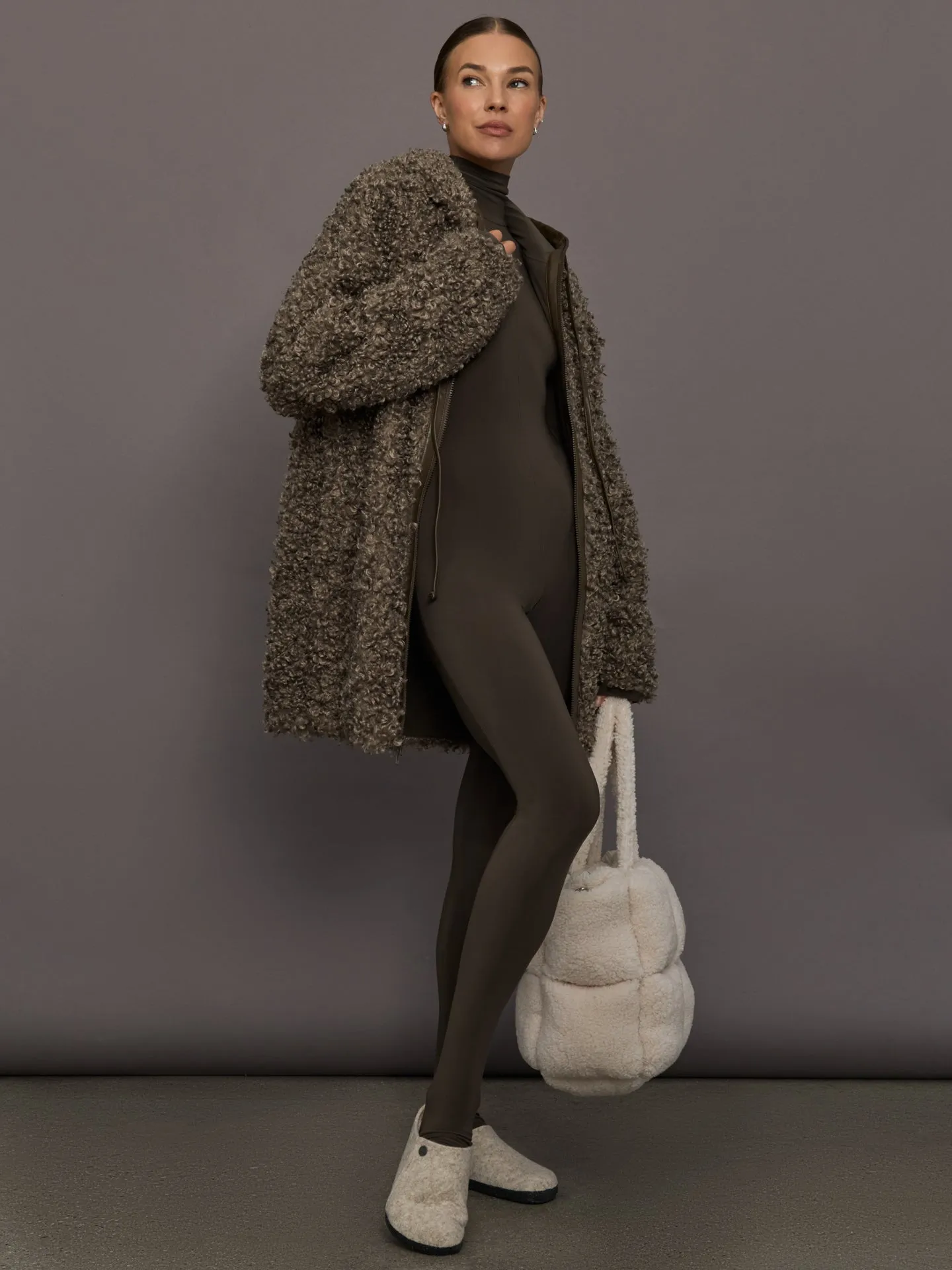 Oversized Raglan Sleeve Zip Front Hooded Jacket - Bark sold by Carbon38 product image thumbnail 2