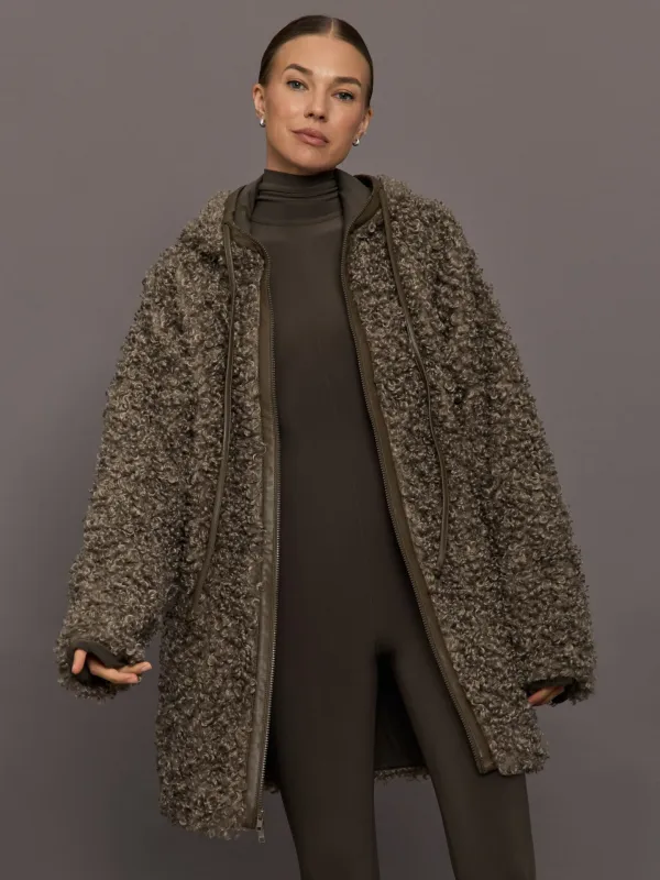 Oversized Raglan Sleeve Zip Front Hooded Jacket - Bark sold by Carbon38