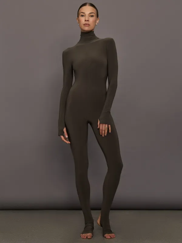Long Sleeve Slim Fit Turtle Catsuit W/Footie - Bark sold by Carbon38