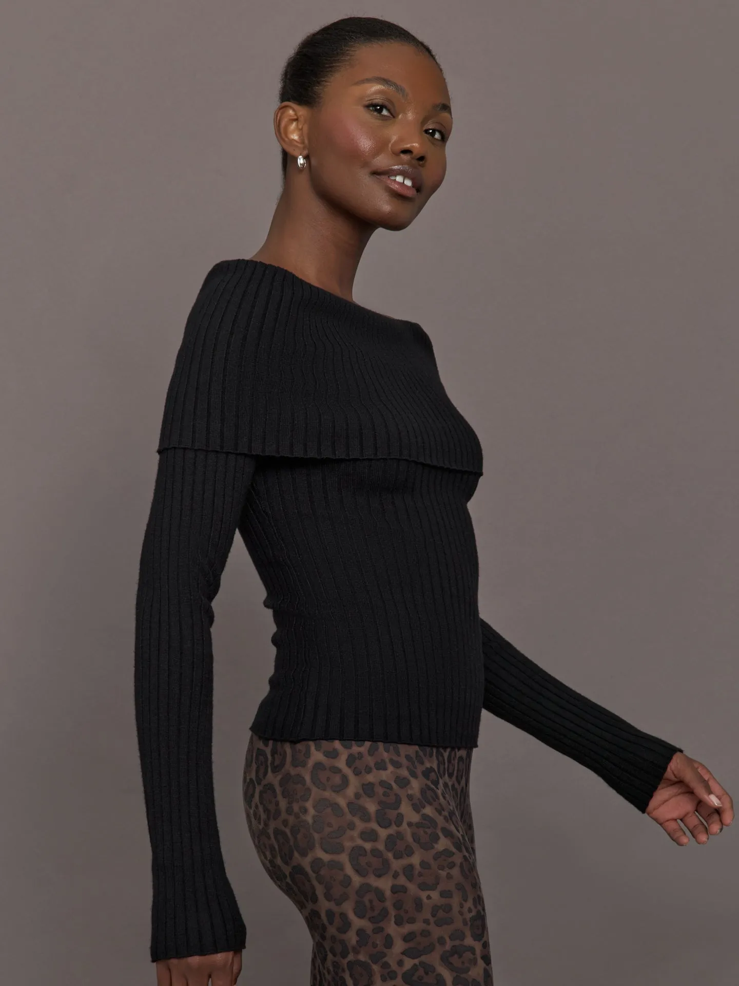 Off Shoulder Fold Over Sweater - Black sold by Carbon38 product image thumbnail 3