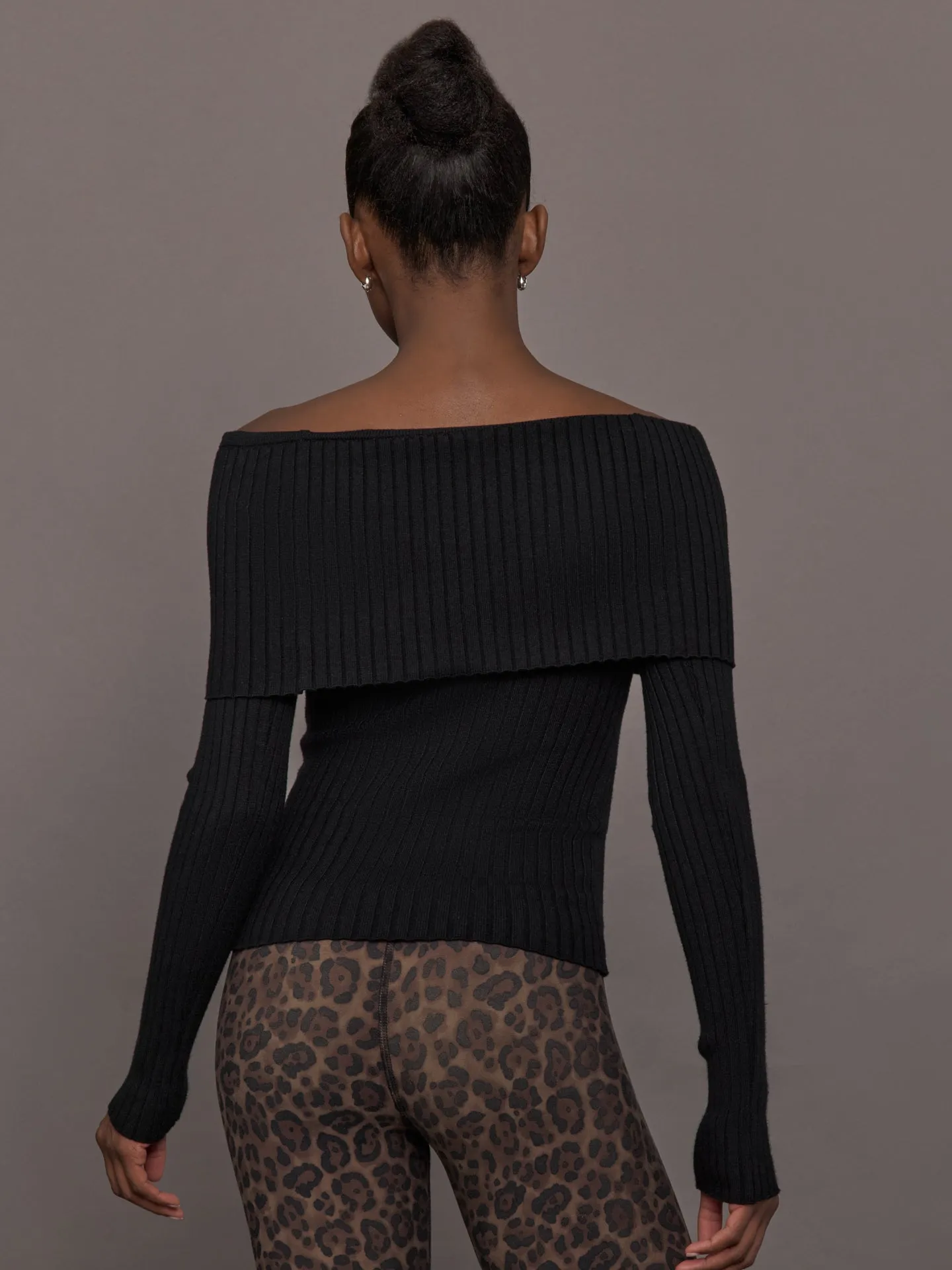 Off Shoulder Fold Over Sweater - Black sold by Carbon38 product image thumbnail 4