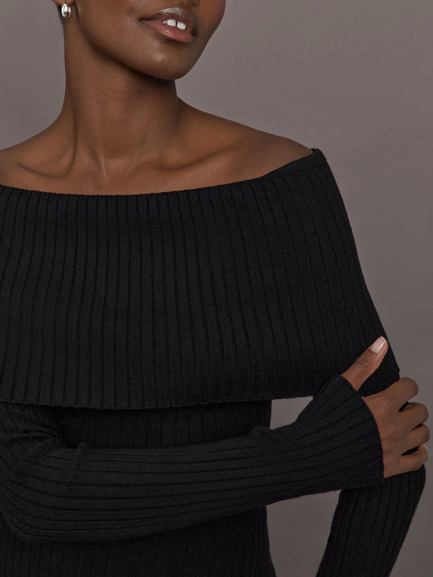 Off Shoulder Fold Over Sweater - Black sold by Carbon38 product image thumbnail 5
