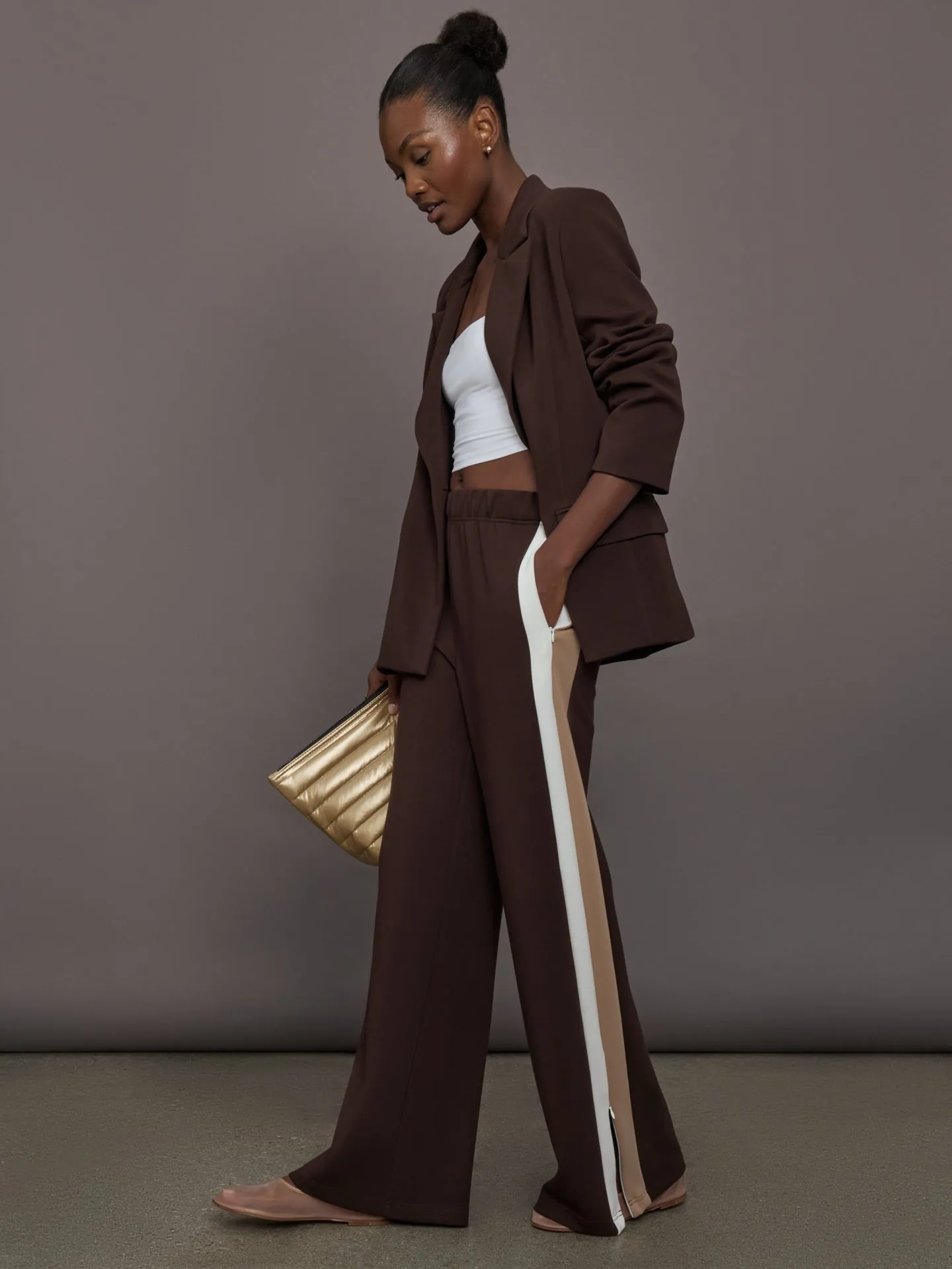 Wide Leg Track Pant in Scuba - Chocolate Torte sold by Carbon38 product image thumbnail 2