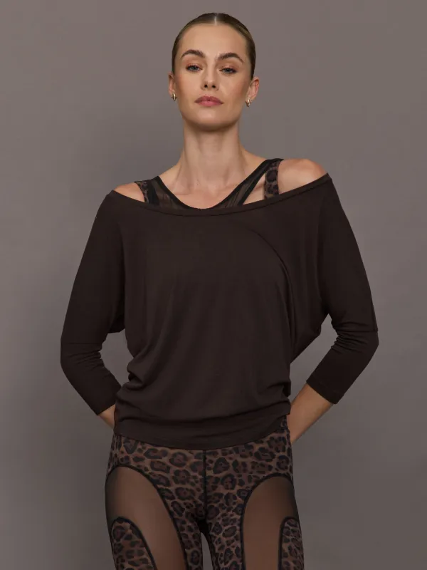 Long Sleeve Off Shoulder Tee - Chocolate Torte sold by Carbon38