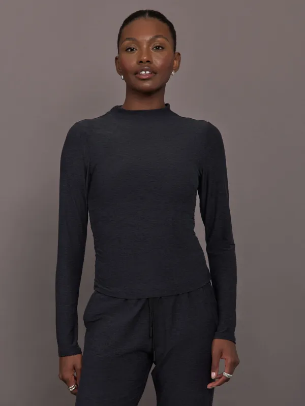 Mock Neck Long Sleeve in Soft Luxe - Heather Black sold by Carbon38