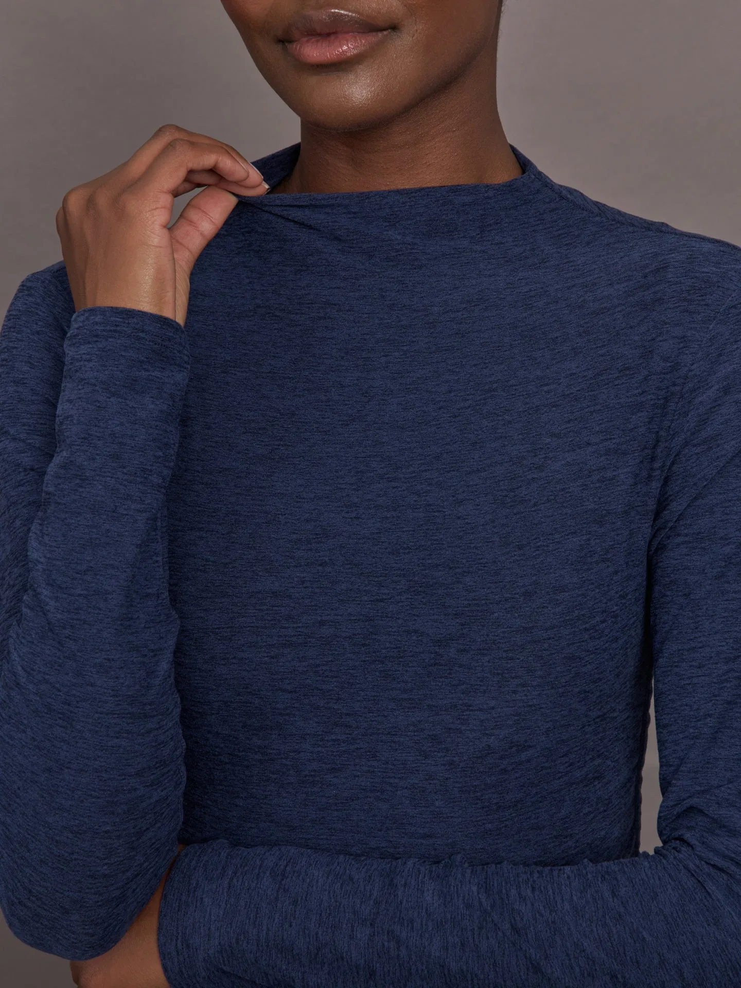 Mock Neck Long Sleeve in Soft Luxe - Heather Navy Blazer sold by Carbon38 product image thumbnail 5