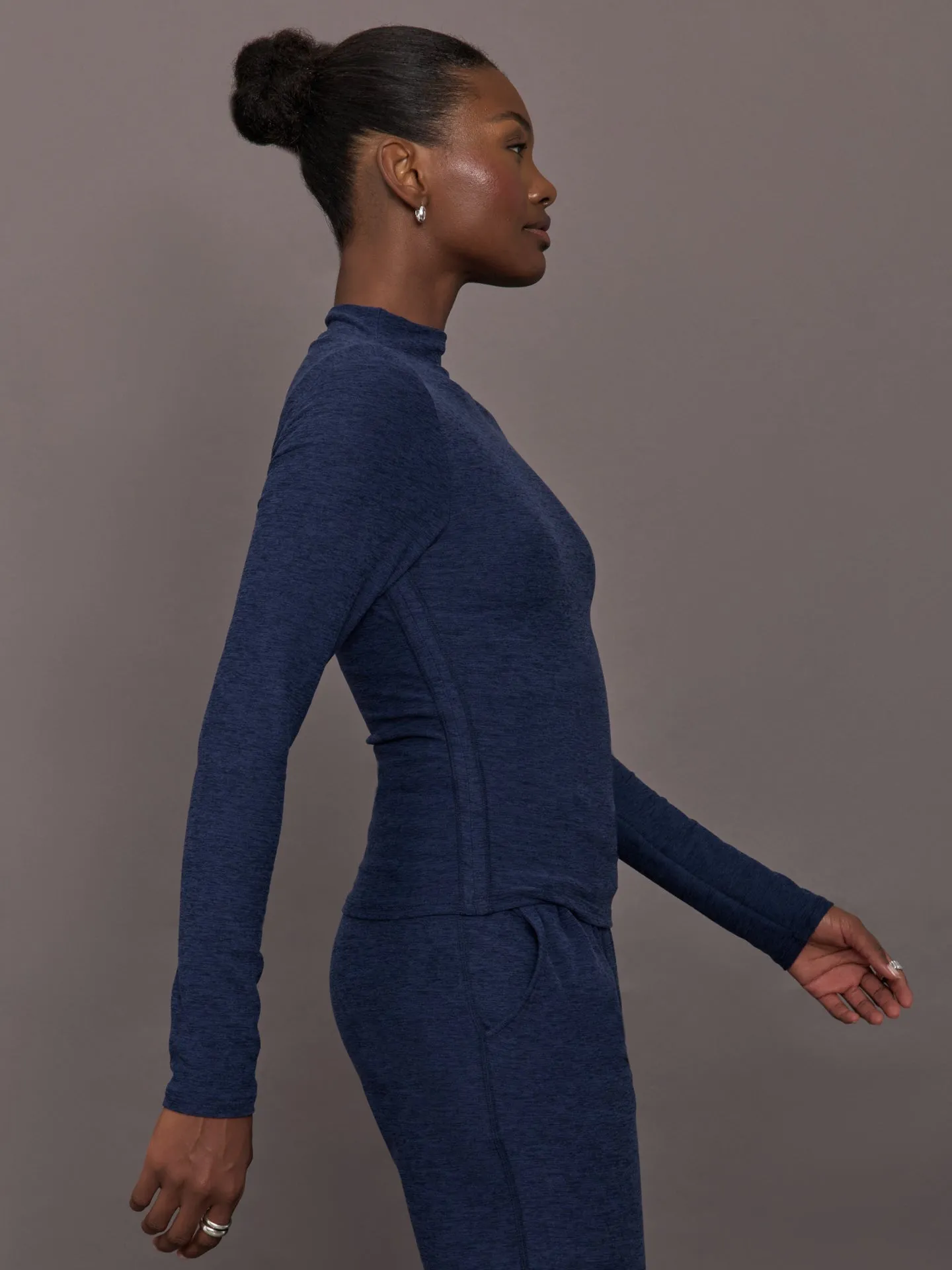 Mock Neck Long Sleeve in Soft Luxe - Heather Navy Blazer sold by Carbon38 product image thumbnail 3