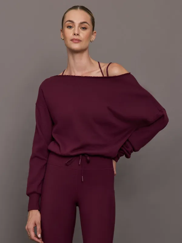Off Shoulder Sweatshirt in French Terry - Fig sold by Carbon38