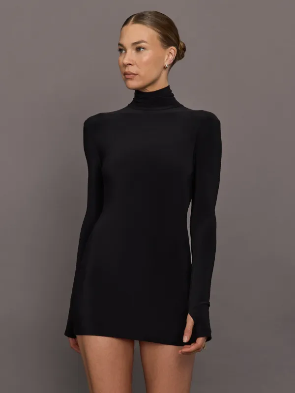 Long Sleeve slim Fit Turtleneck Pickleball Dress - Black sold by Carbon38