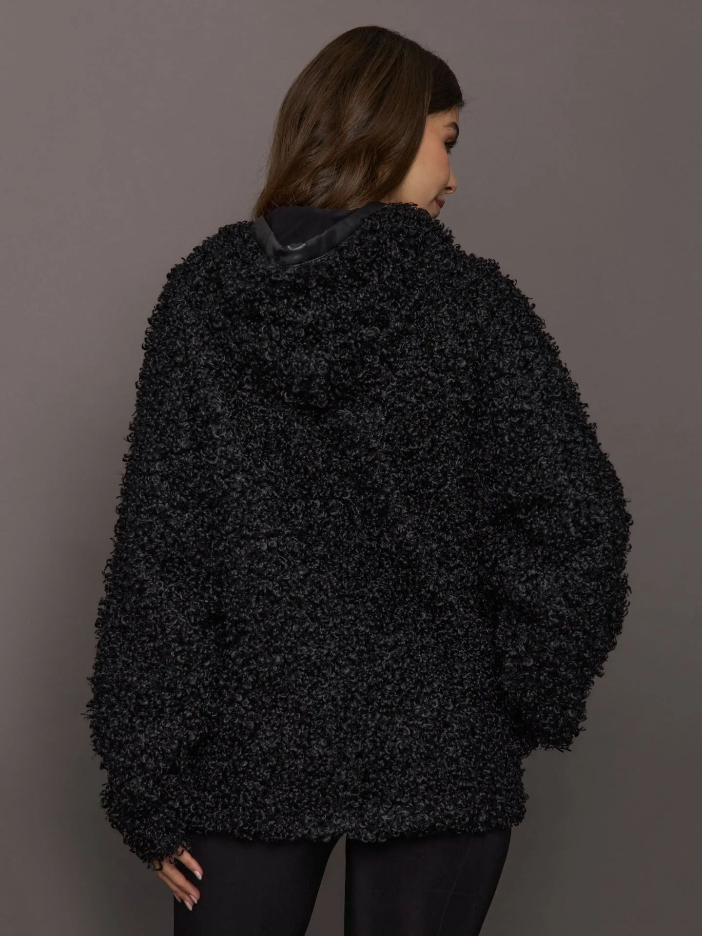 Oversized Raglan Sleeve Zip Front Hooded Jacket - Black sold by Carbon38 product image thumbnail 3