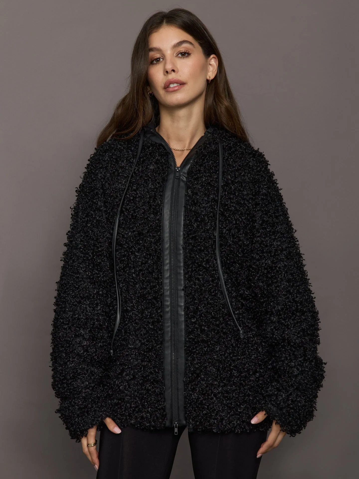 Oversized Raglan Sleeve Zip Front Hooded Jacket - Black sold by Carbon38