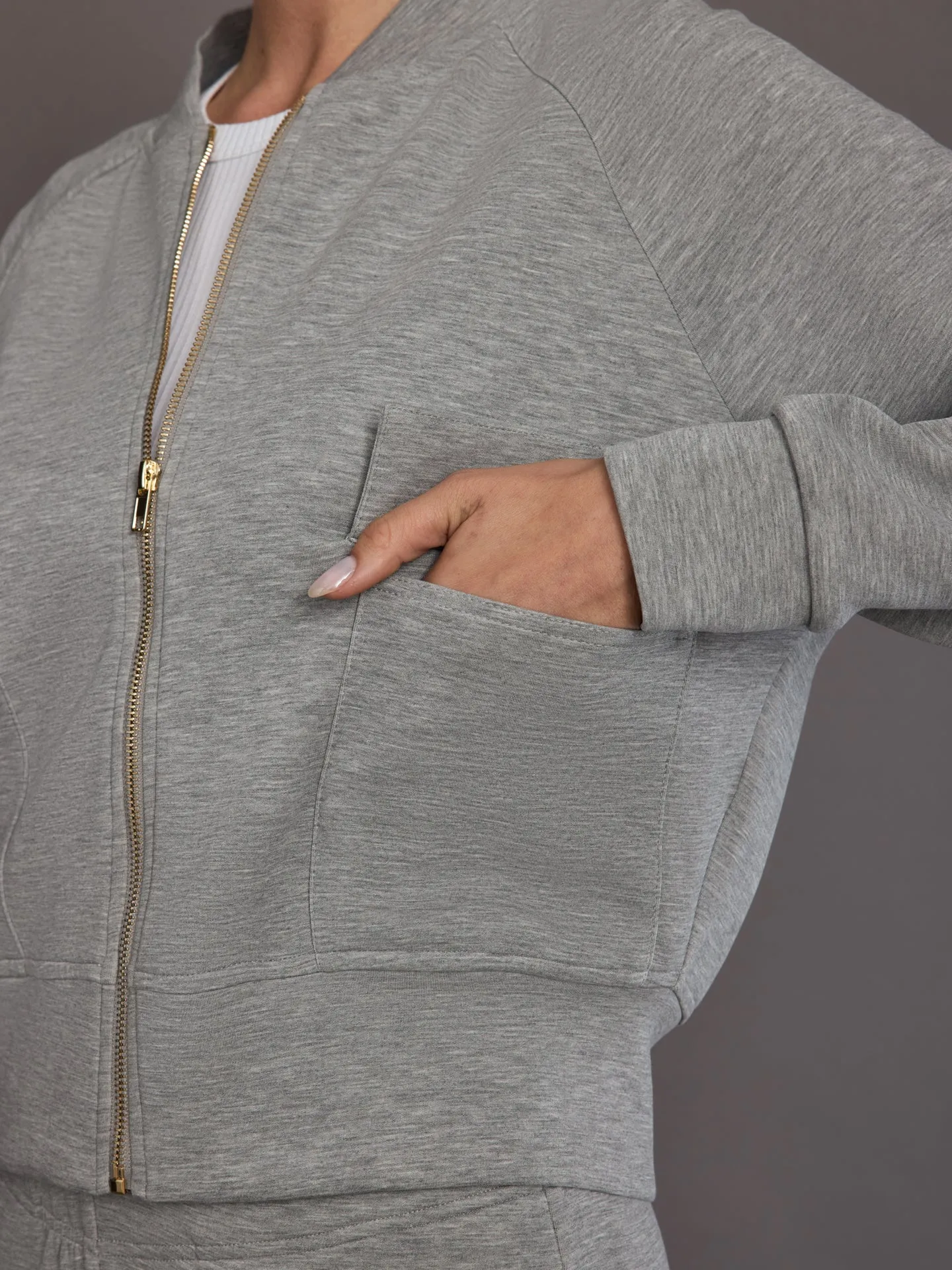 Knit Bomber Jacket in Modal Luxe - Heather Grey sold by Carbon38 product image thumbnail 3