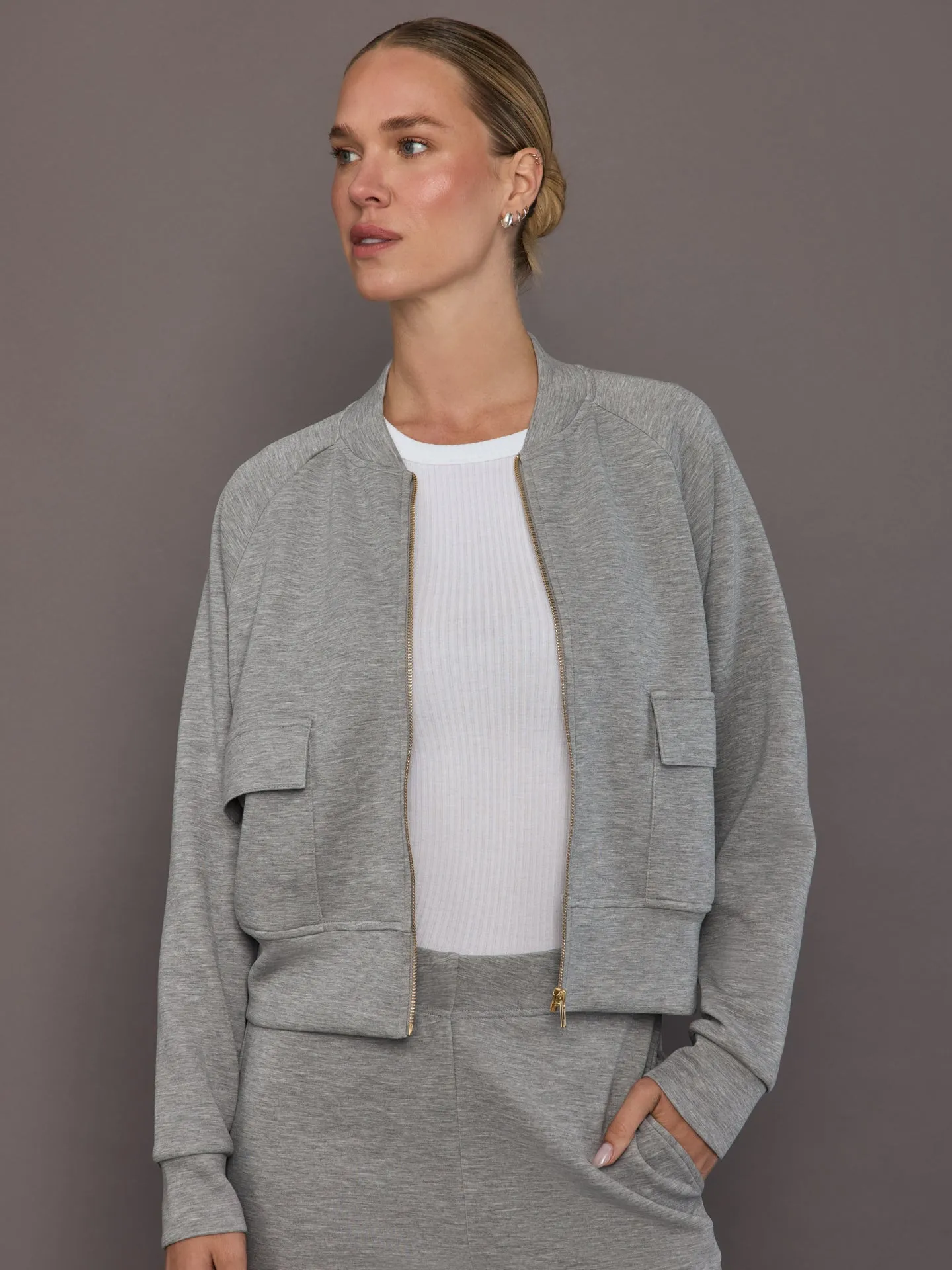 Knit Bomber Jacket in Modal Luxe - Heather Grey sold by Carbon38