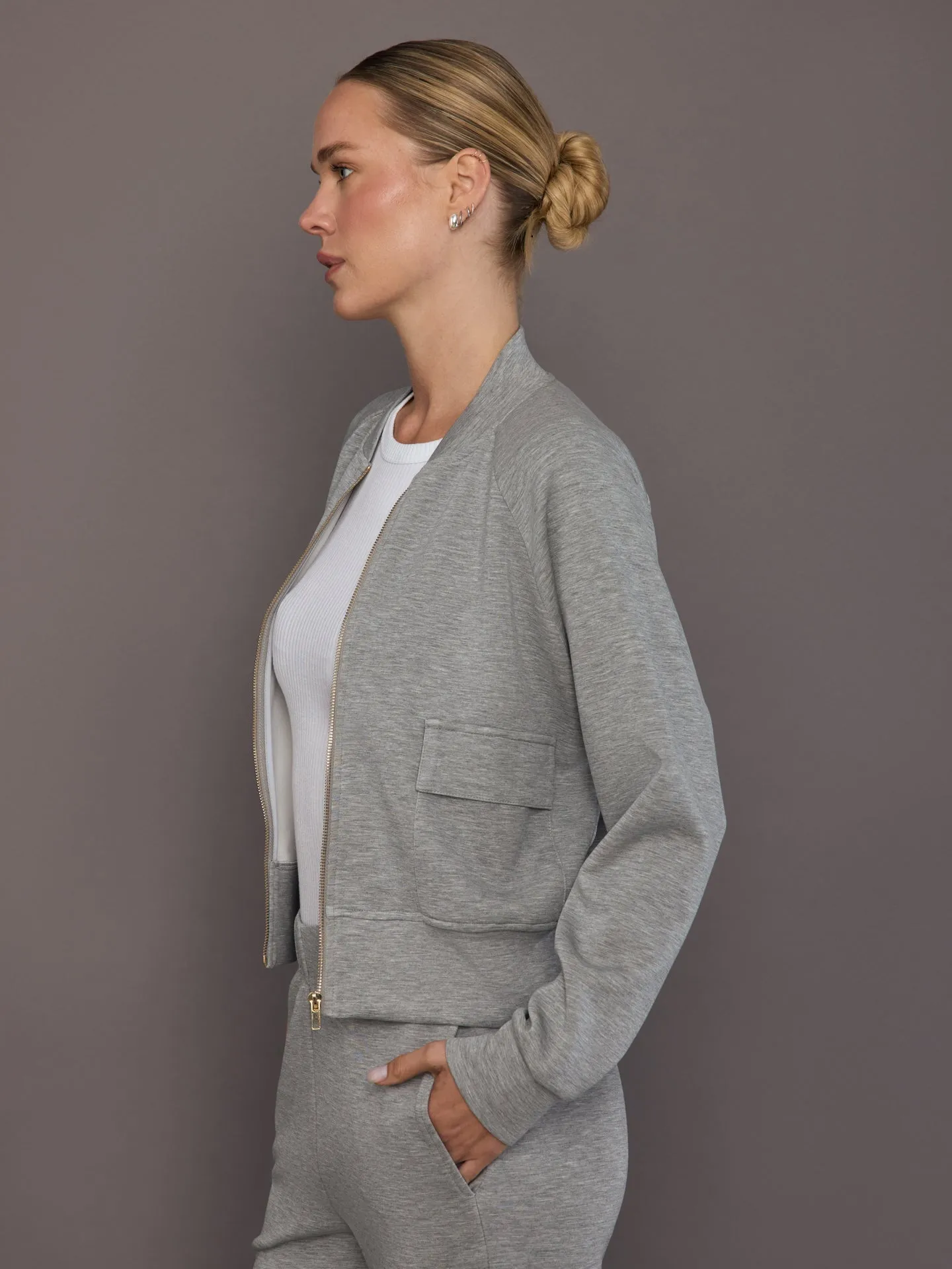 Knit Bomber Jacket in Modal Luxe - Heather Grey sold by Carbon38 product image thumbnail 4
