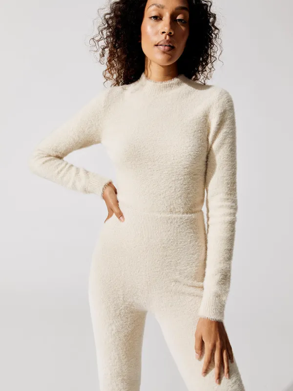 Eyelash Long Sleeve Mock Neck Sweater - Eggnog sold by Carbon38