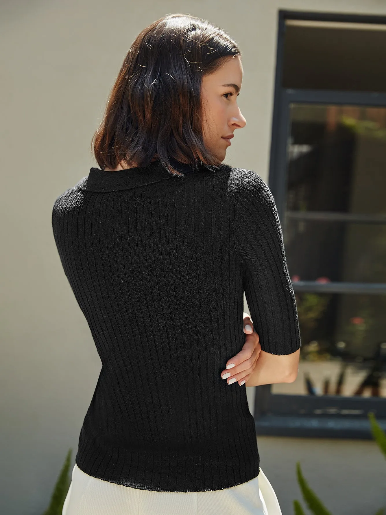 Ava Short Sleeve Polo - Black sold by Carbon38 product image thumbnail 4