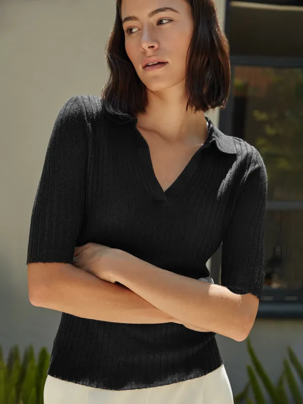 Ava Short Sleeve Polo - Black sold by Carbon38