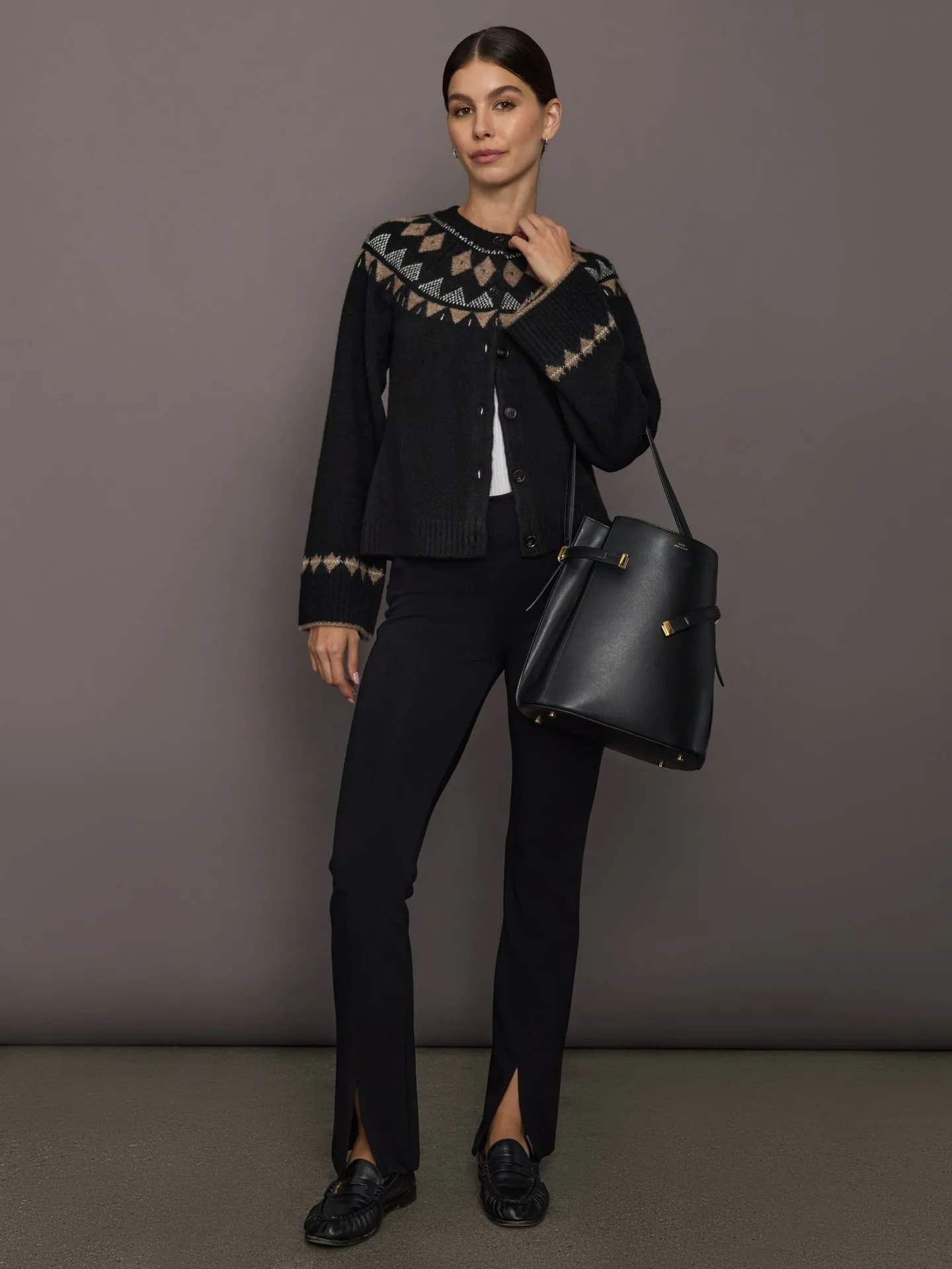 Fairisle Bell Sleeve Sweater Cardigan - Black/Taupe/Cream sold by Carbon38 product image thumbnail 2