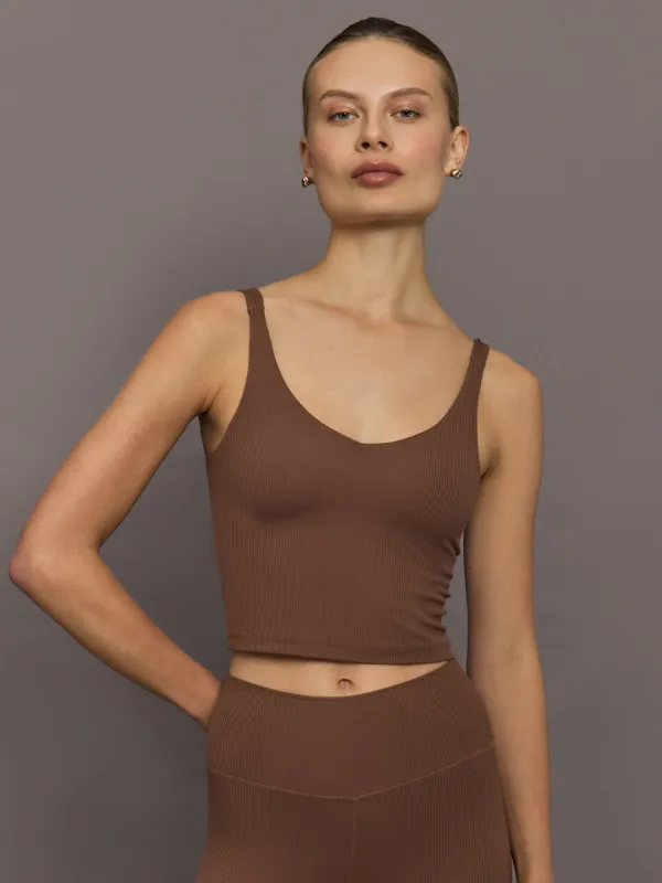 V-Neck Tank in Ribbed Melt - Cocoa Brown sold by Carbon38