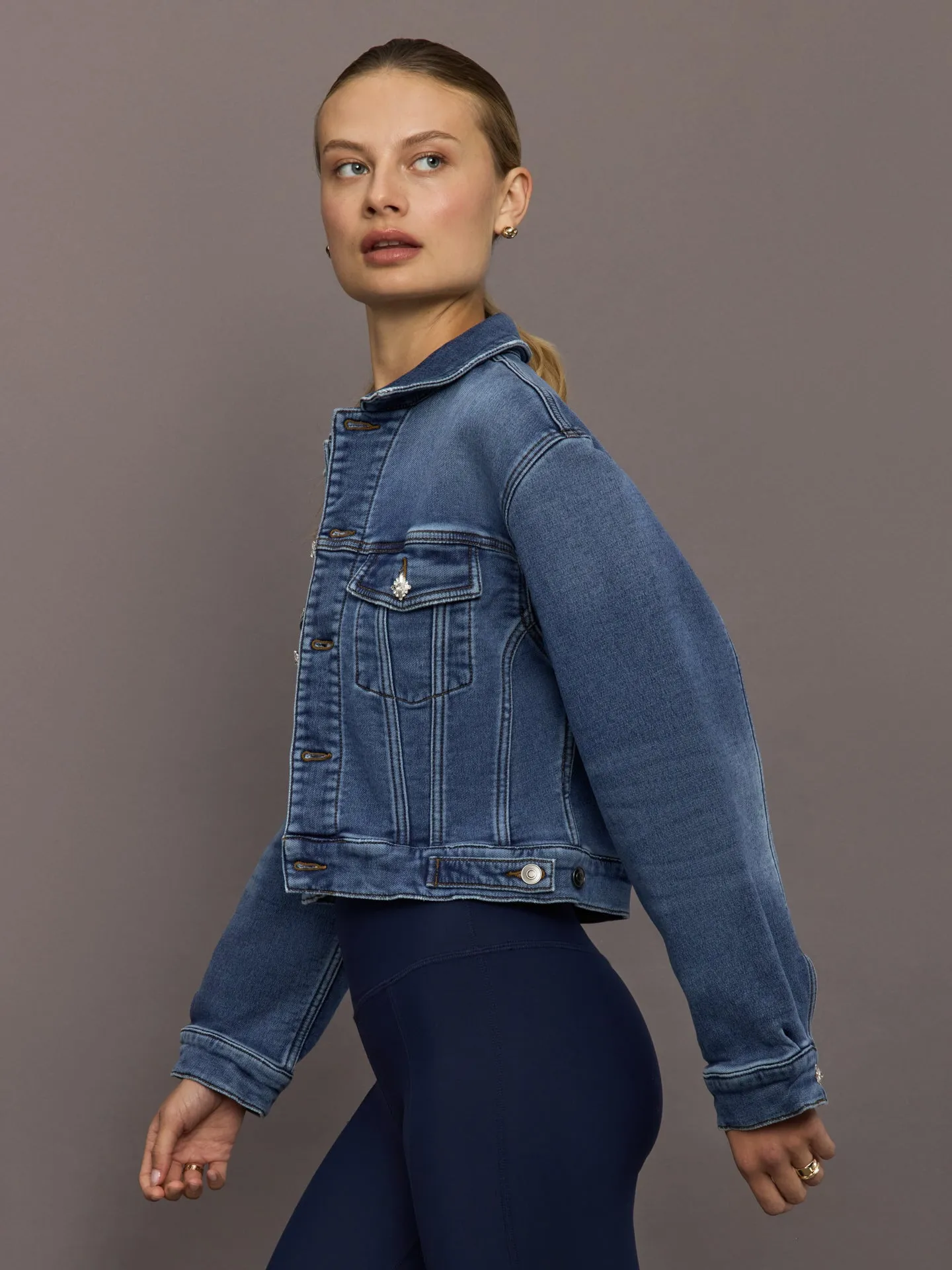 Jeweled Cropped Denim Jacket - Dark Wash sold by Carbon38 product image thumbnail 3
