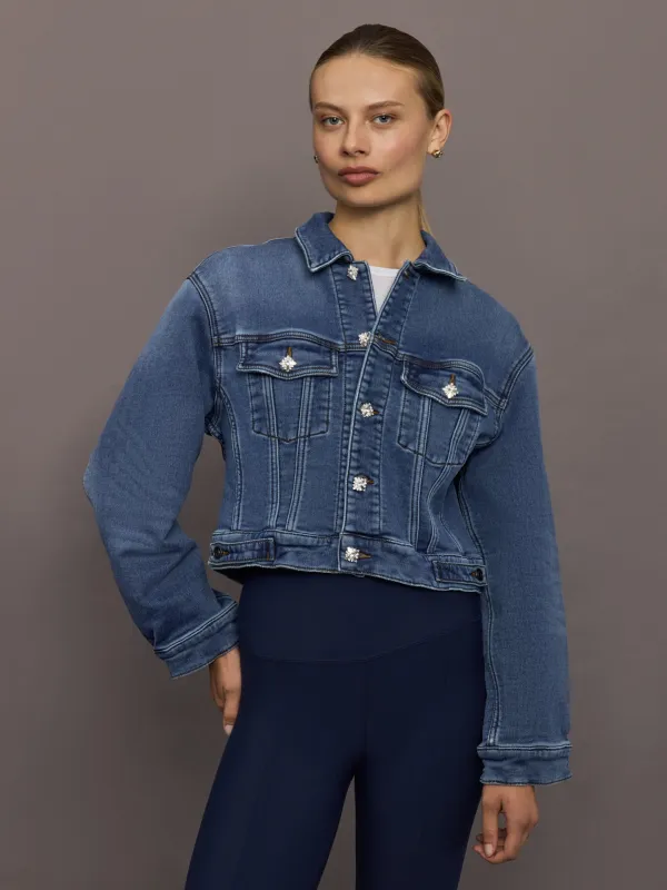 Jeweled Cropped Denim Jacket - Dark Wash sold by Carbon38