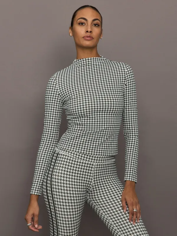 Houndstooth Mock Neck Top - Ivory / Faded Black sold by Carbon38