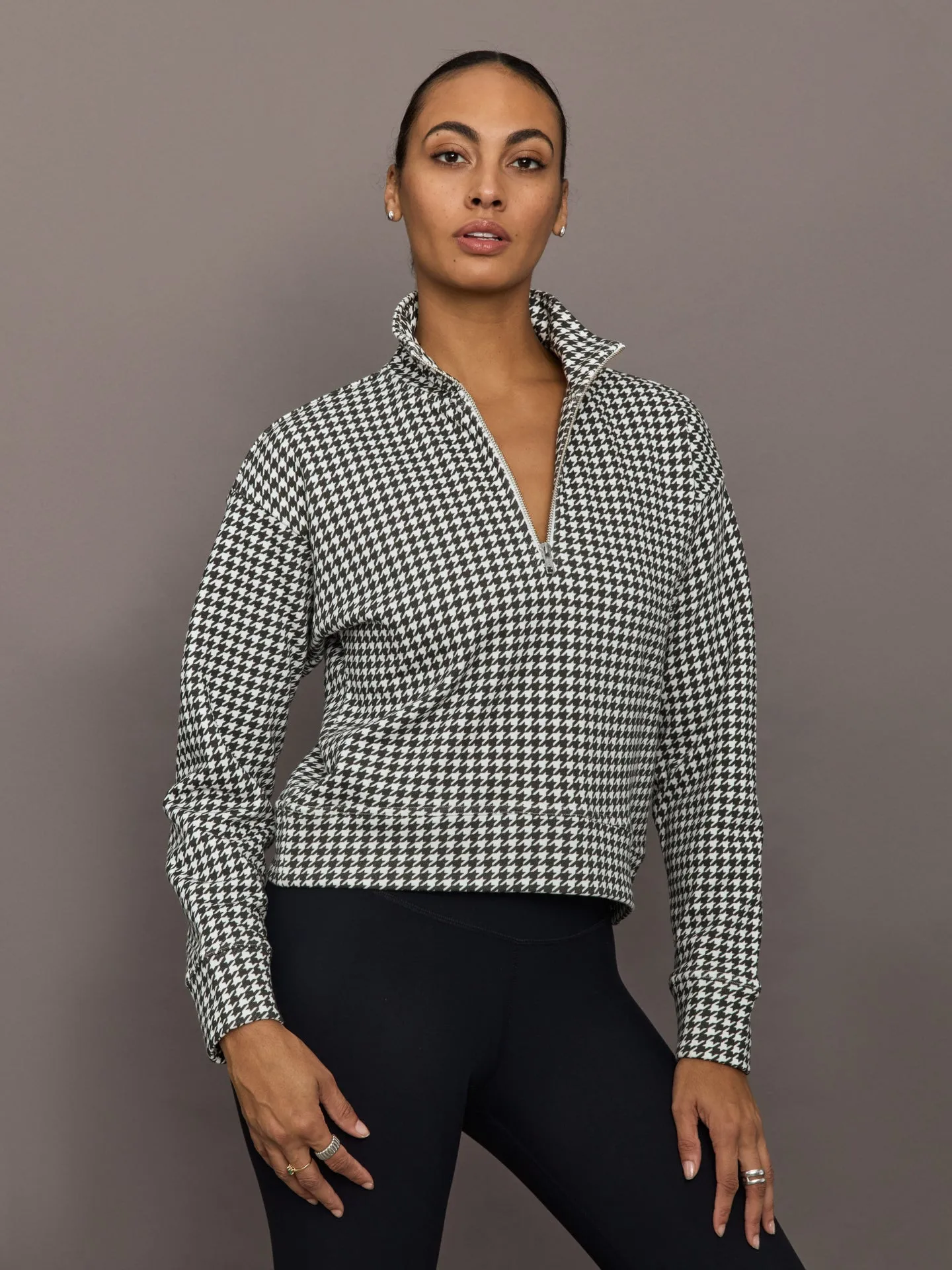 Houndstooth Half Zip - Ivory / Faded Black sold by Carbon38