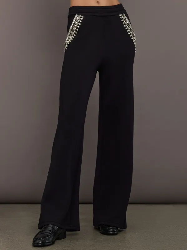Jewel Embellished Wide Leg Pant in Scuba - Black sold by Carbon38