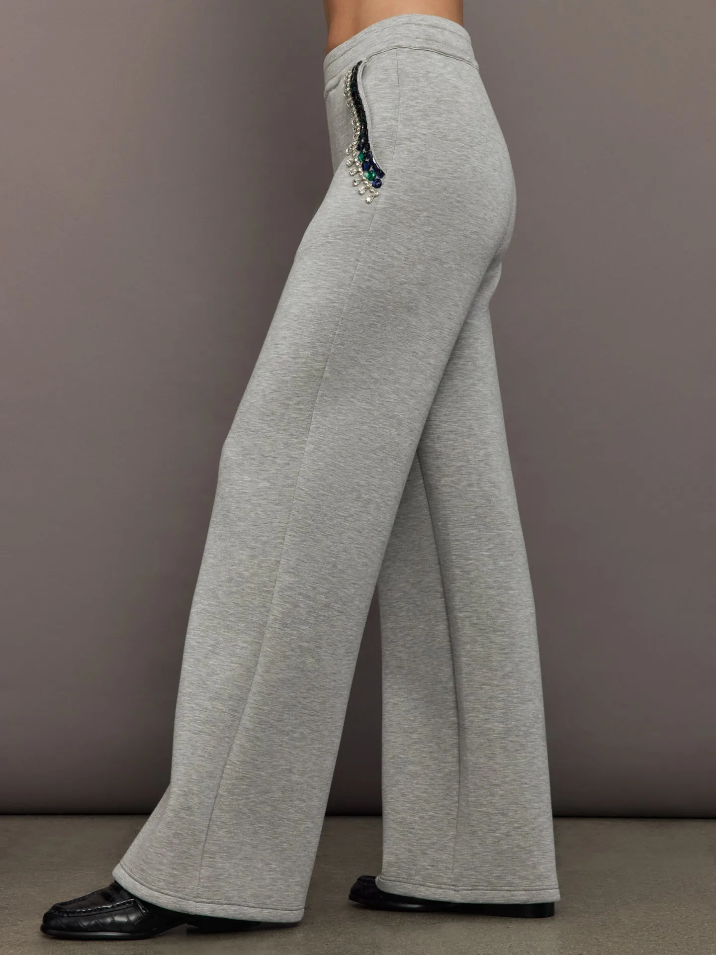 Jewel Embellished Wide Leg Pant in Scuba - Heather Grey sold by Carbon38 product image thumbnail 3
