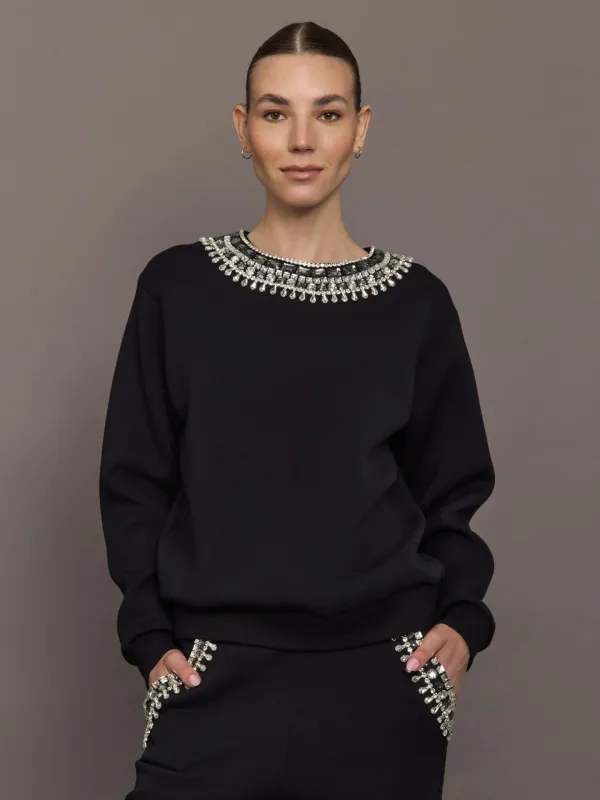 Jewel Embellished Sweatshirt in Scuba - Black sold by Carbon38