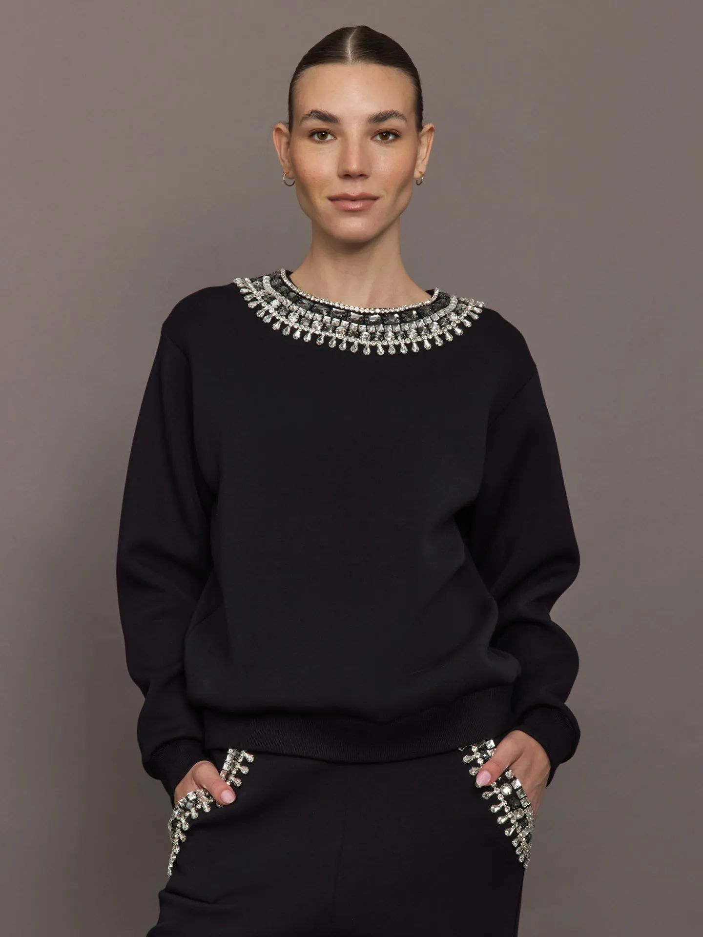 Jewel Embellished Sweatshirt in Scuba - Black sold by Carbon38