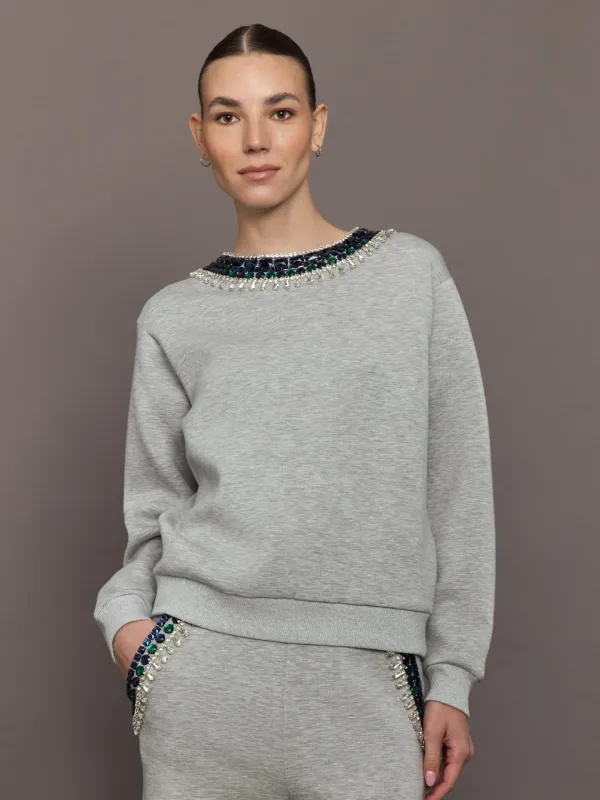Jewel Embellished Sweatshirt in Scuba - Heather Grey sold by Carbon38