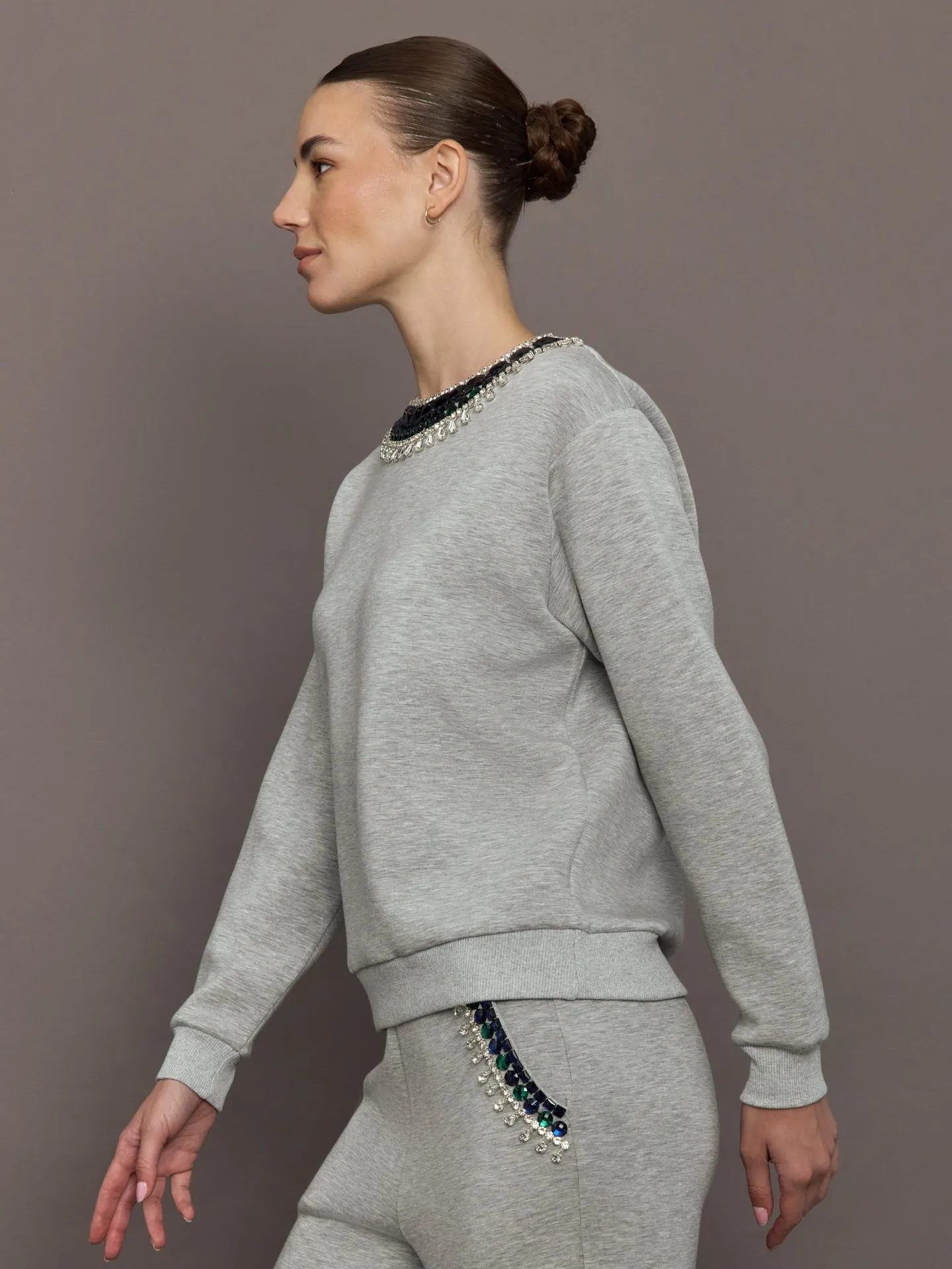 Jewel Embellished Sweatshirt in Scuba - Heather Grey sold by Carbon38 product image thumbnail 4