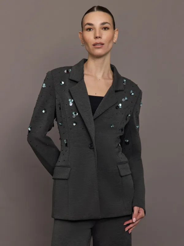 Embellished Scuba Blazer - Charcoal sold by Carbon38