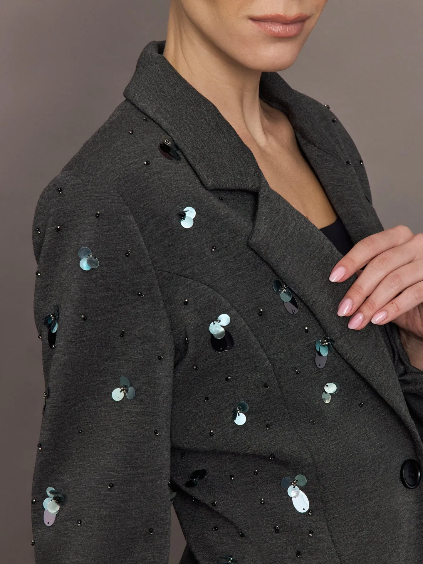 Embellished Scuba Blazer - Charcoal sold by Carbon38 product image thumbnail 5