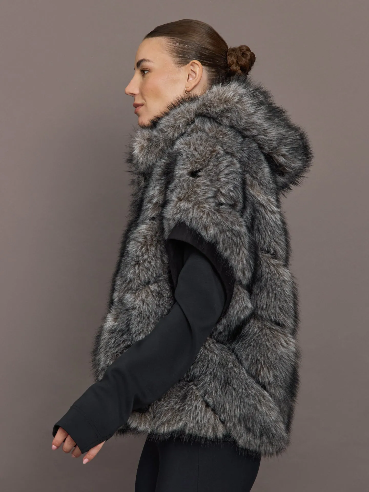 Faux Fox Hooded Chevron Short Sleeve Jacket - Grey sold by Carbon38 product image thumbnail 3