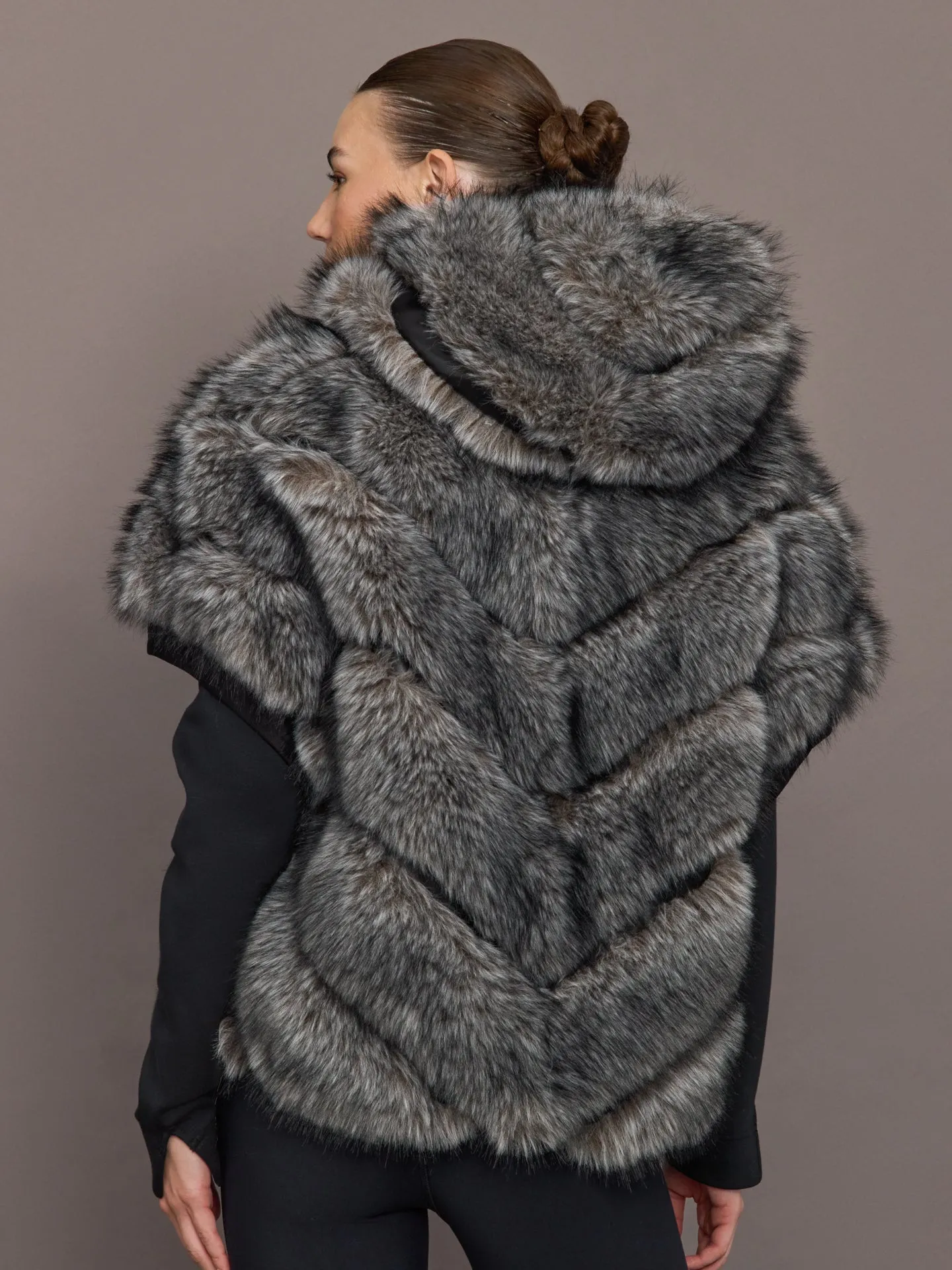 Faux Fox Hooded Chevron Short Sleeve Jacket - Grey sold by Carbon38 product image thumbnail 4