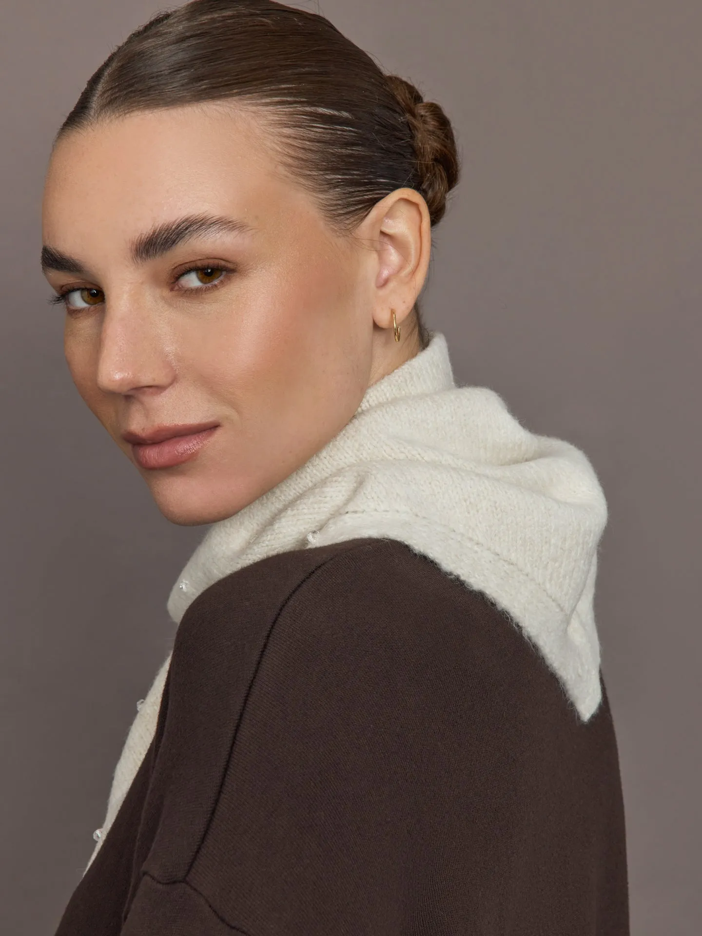 Knit Triangle Pull Thru Scarf with Hand Sewn Beands - Ivory sold by Carbon38 product image thumbnail 4