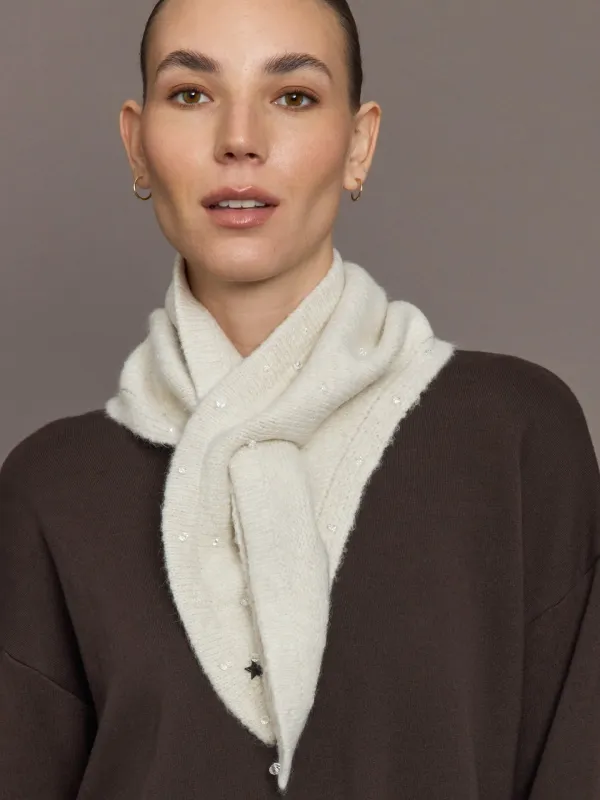 Knit Triangle Pull Thru Scarf with Hand Sewn Beands - Ivory sold by Carbon38