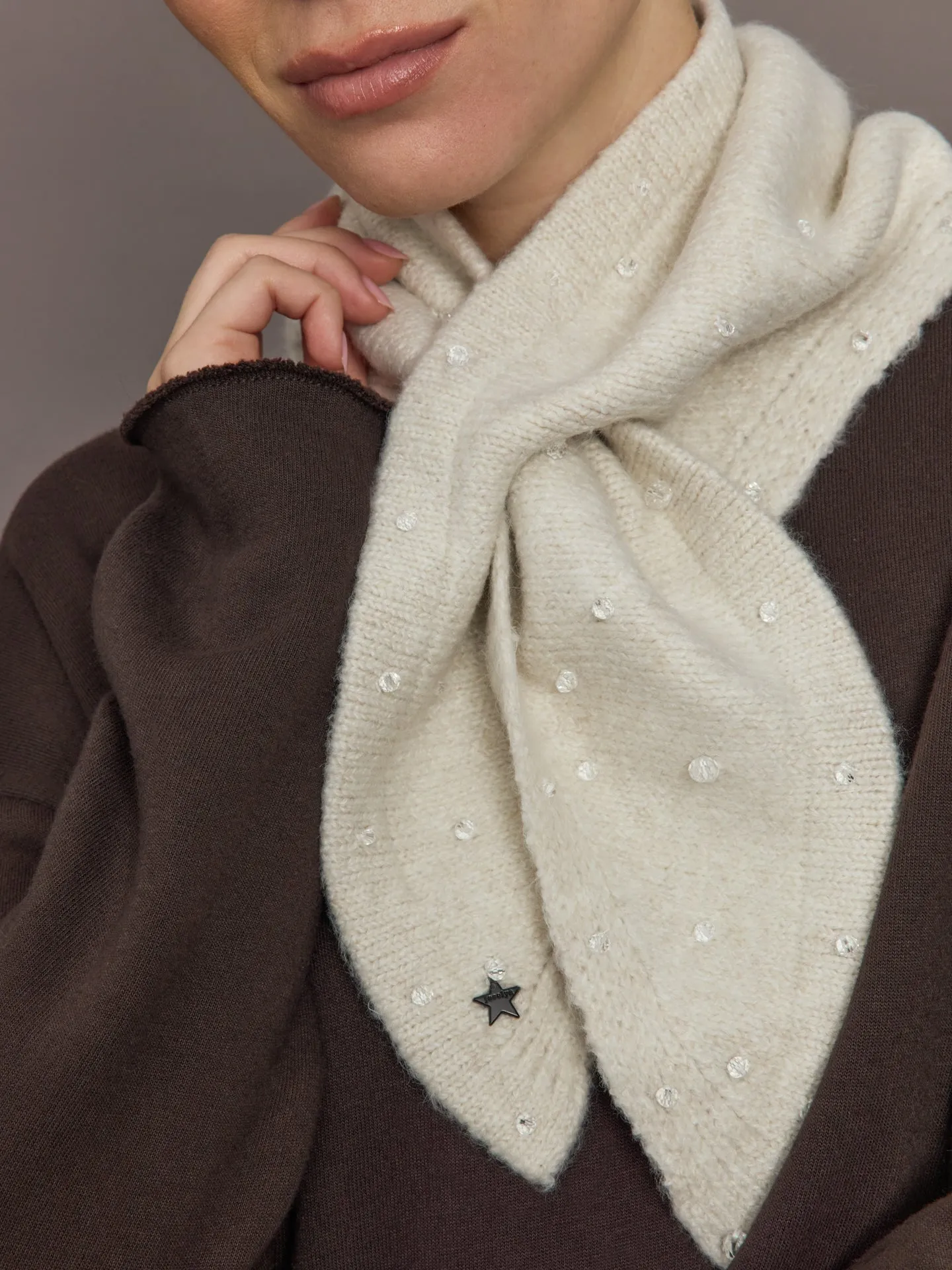 Knit Triangle Pull Thru Scarf with Hand Sewn Beands - Ivory sold by Carbon38 product image thumbnail 2