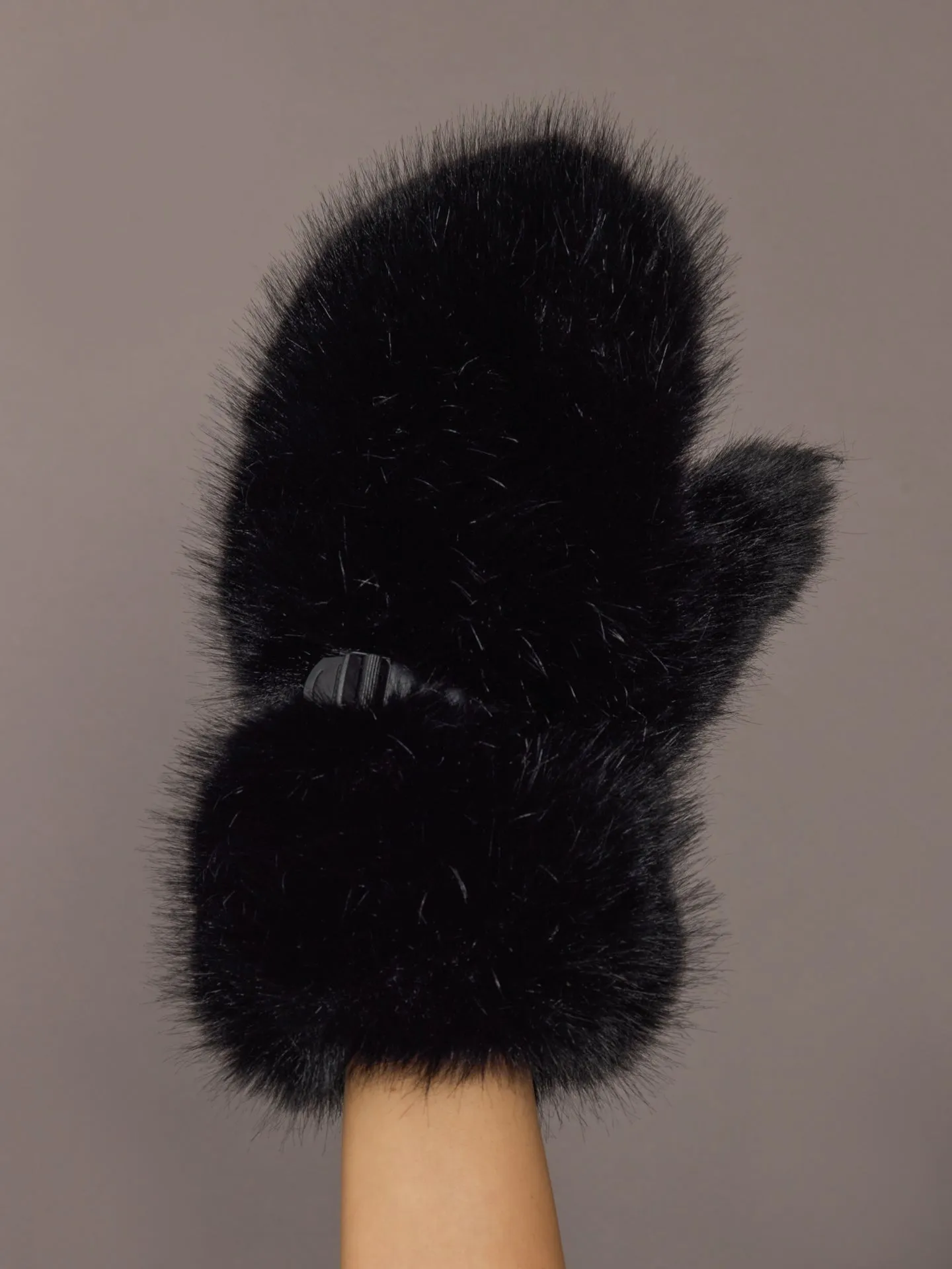 Faux Rex Rabbit Knit Mittens with Faux Fox Trim - Black sold by Carbon38