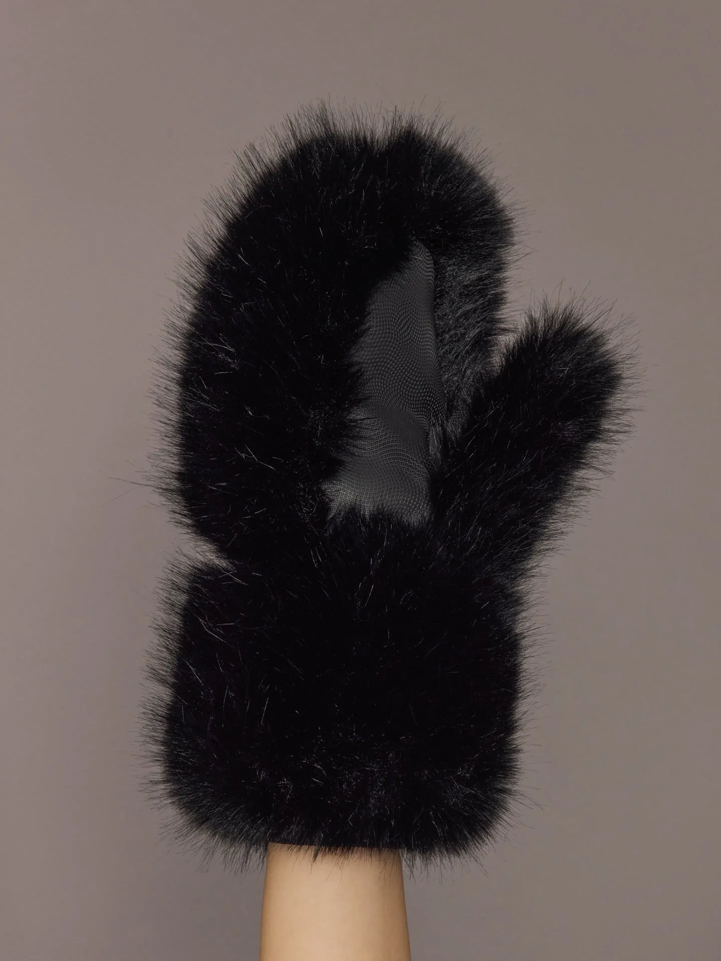 Faux Rex Rabbit Knit Mittens with Faux Fox Trim - Black sold by Carbon38 product image thumbnail 3