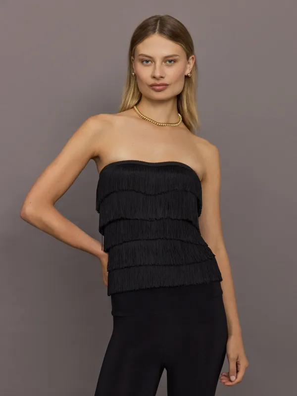 Strapless All Over Fringe Top - Black sold by Carbon38